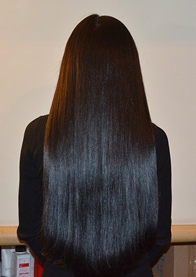наращивание черных прямых волос